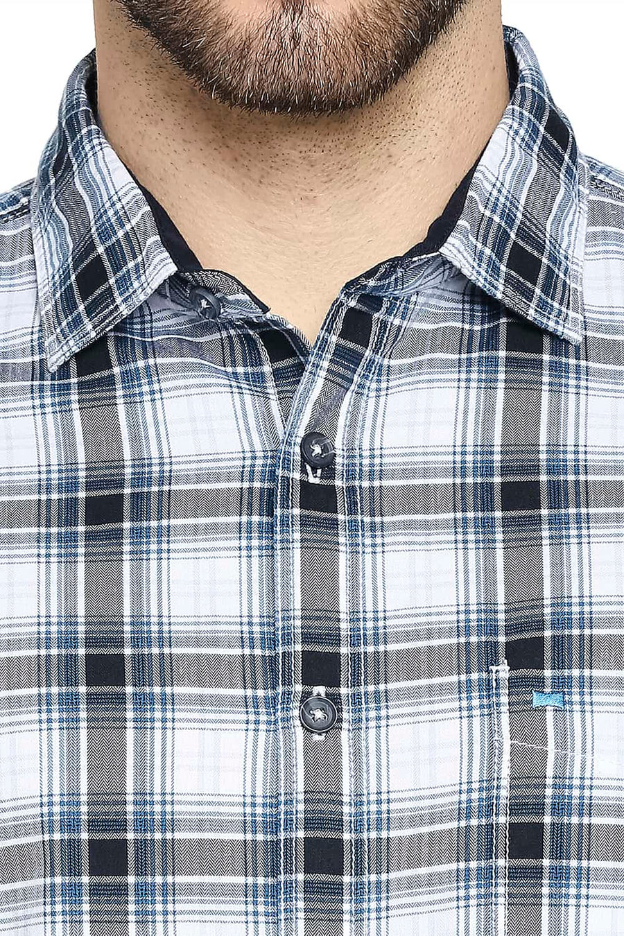 BASICS SLIM FIT STELLAR BLUE TWILL CHECKS SHIRT SHIRT