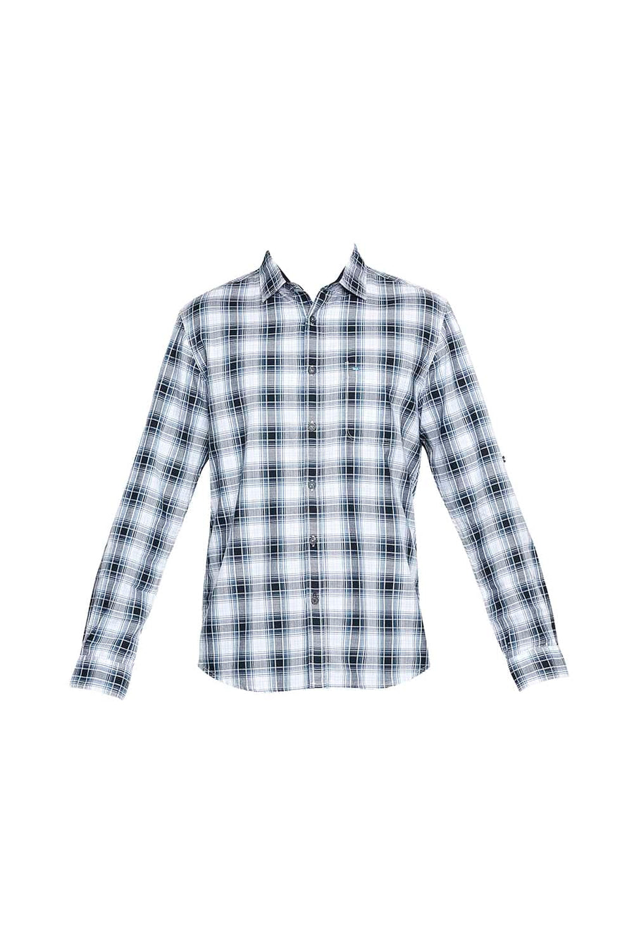 BASICS SLIM FIT STELLAR BLUE TWILL CHECKS SHIRT SHIRT