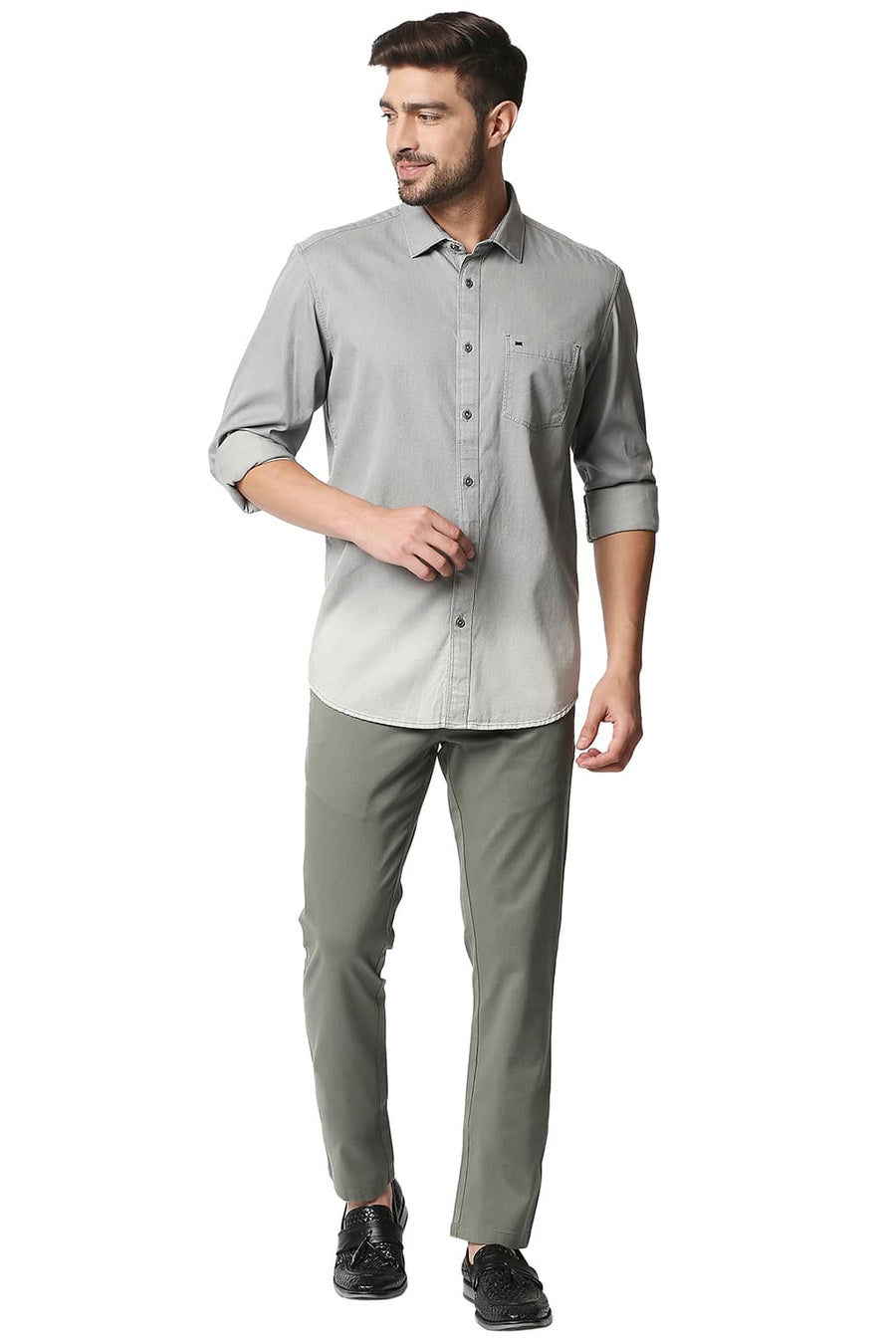 BASICS SLIM FIT HIGH RISE GREY INDIGO SHIRT
