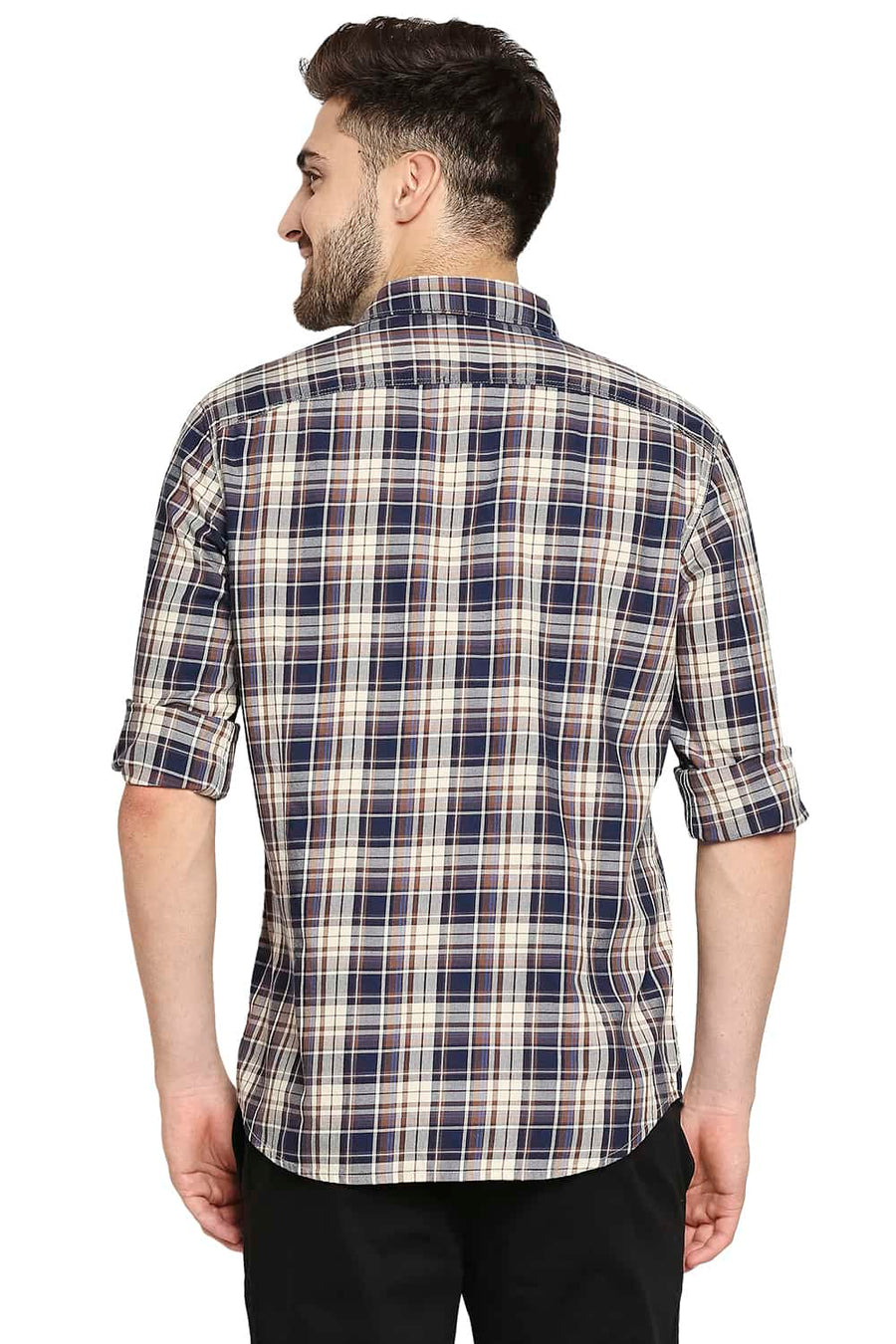 BASICS SLIM FIT WHEAT KHAKI TWILL CHECKS SHIRT SHIRT