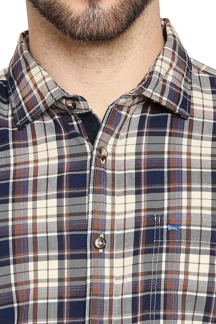 BASICS SLIM FIT WHEAT KHAKI TWILL CHECKS SHIRT SHIRT