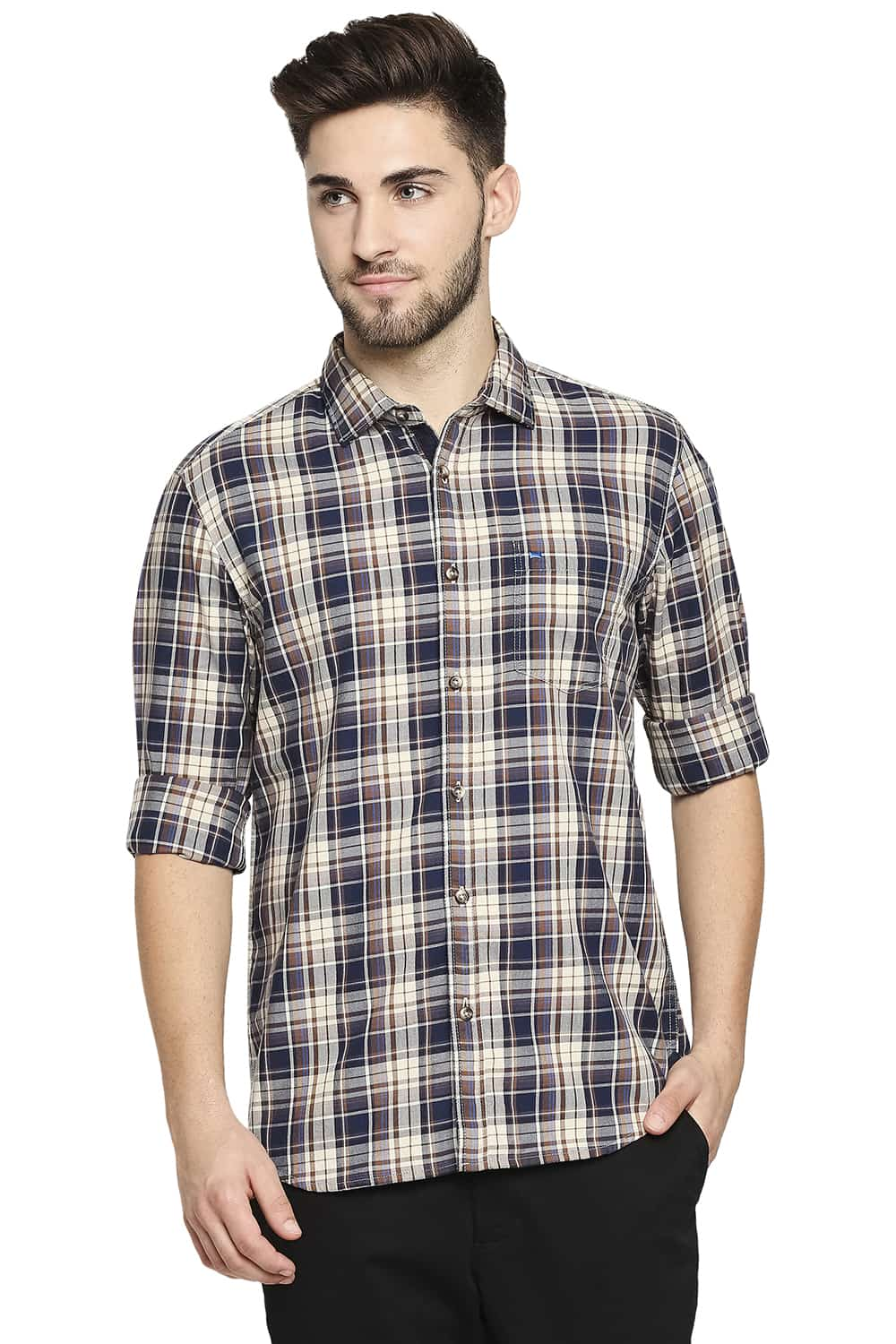 BASICS SLIM FIT TWILL CHECKS SHIRT SHIRT