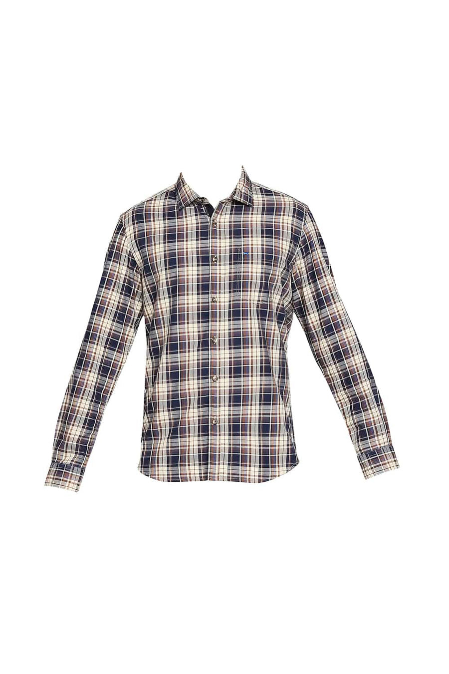 BASICS SLIM FIT WHEAT KHAKI TWILL CHECKS SHIRT SHIRT