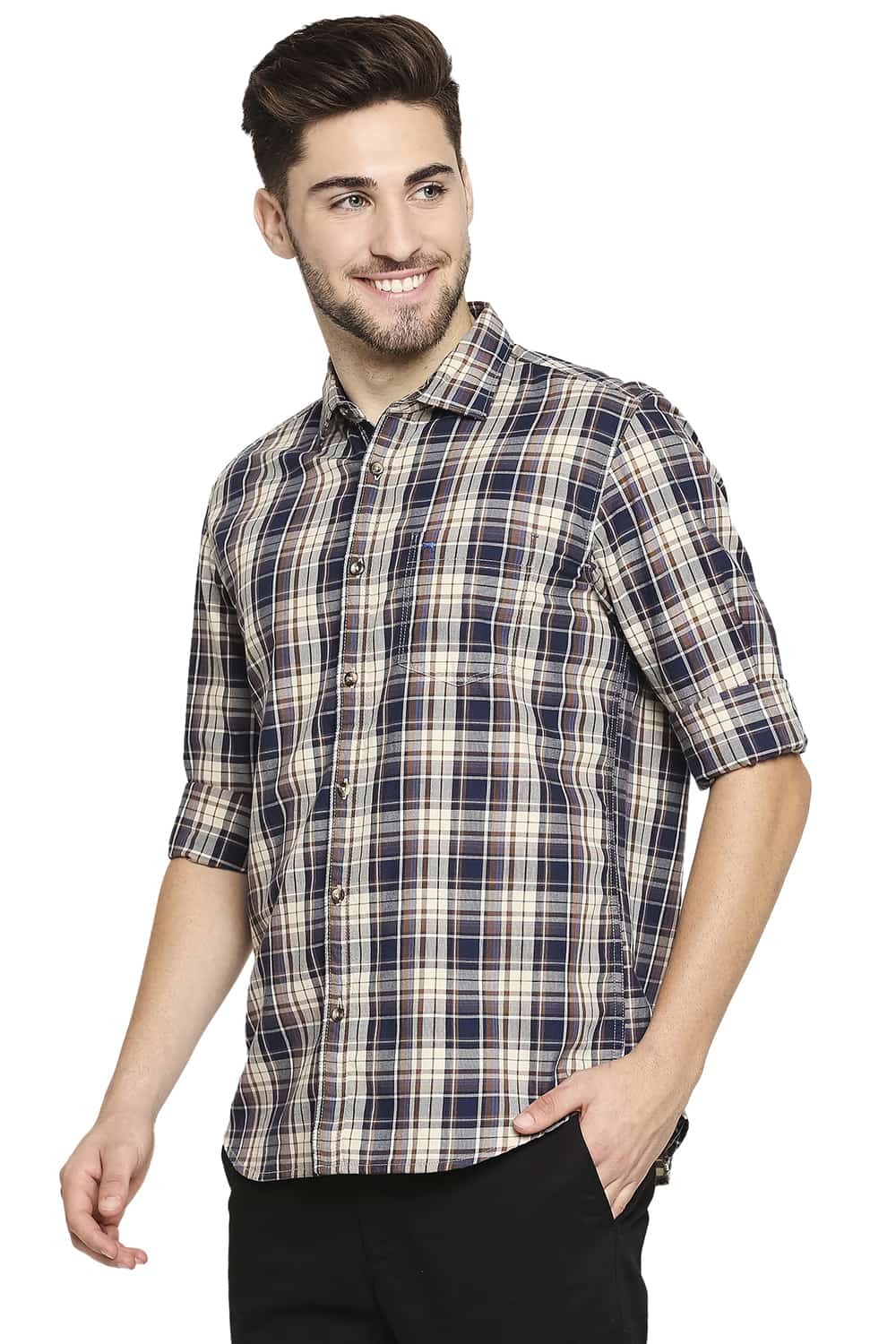 BASICS SLIM FIT TWILL CHECKS SHIRT SHIRT