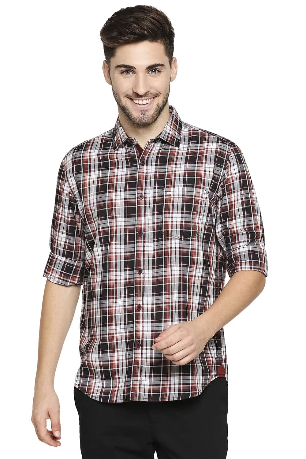 BASICS SLIM FIT TWILL CHECKS SHIRT SHIRT