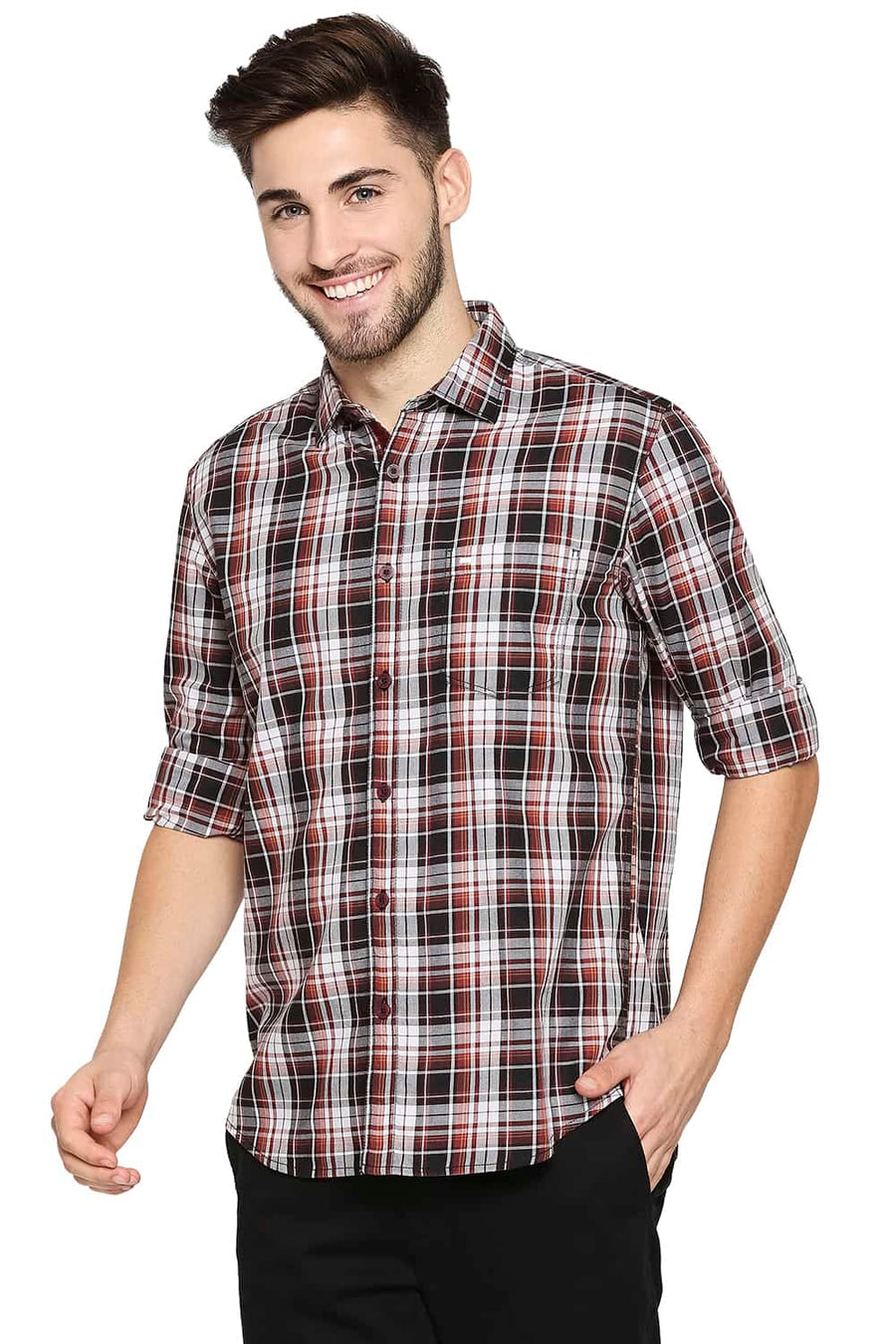 BASICS SLIM FIT GRIFFIN GREY TWILL CHECKS SHIRT SHIRT