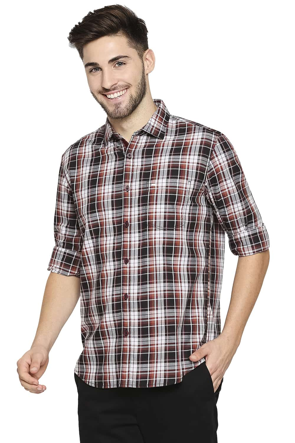 BASICS SLIM FIT TWILL CHECKS SHIRT SHIRT