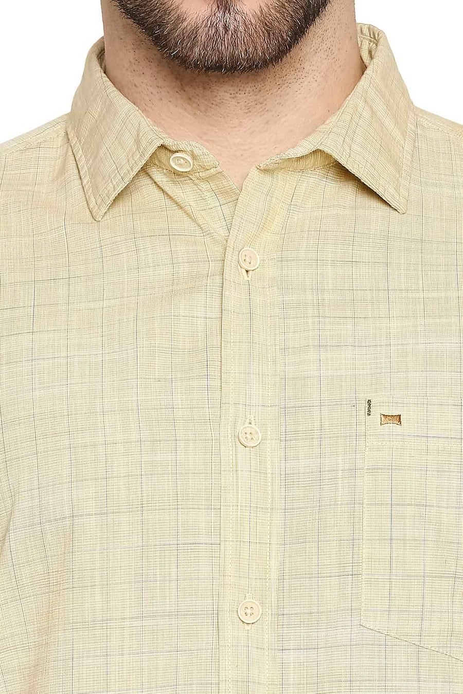BASICS SLIM FIT DUSKY YELLOW SLUB CHECKS SHIRT