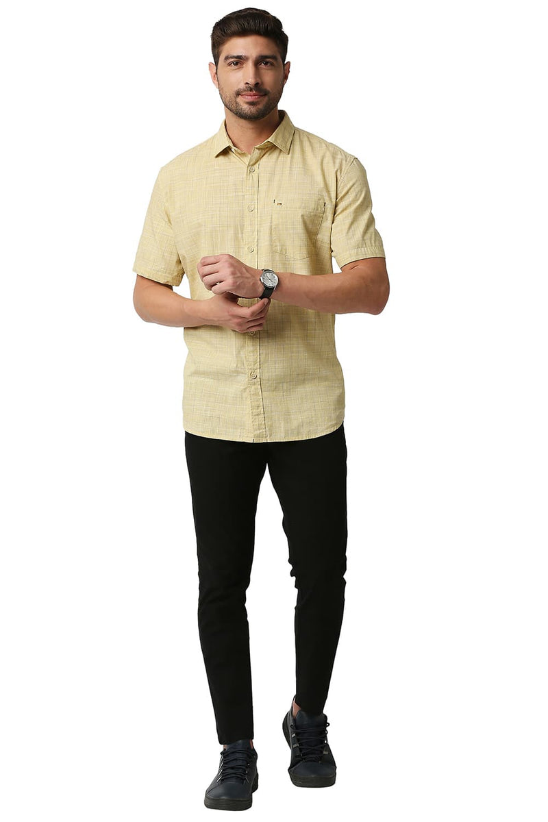 BASICS SLIM FIT SLUB CHECKS HALFSLEEVES SHIRT