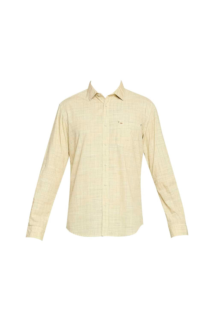 BASICS SLIM FIT DUSKY YELLOW SLUB CHECKS SHIRT