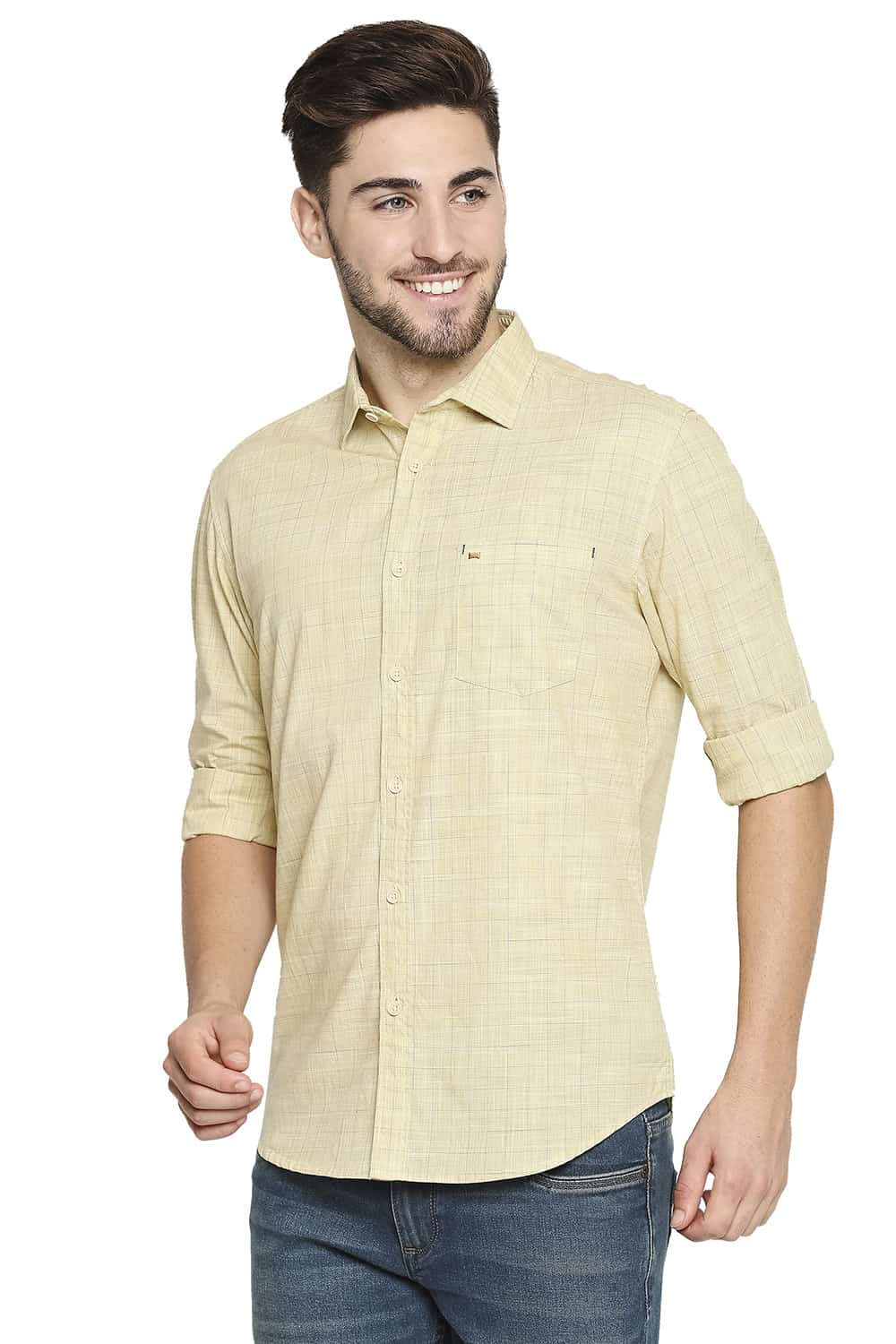 BASICS SLIM FIT SLUB CHECKS SHIRT