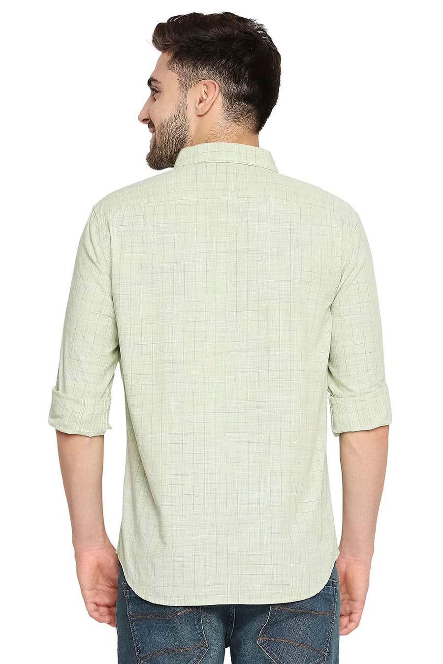 BASICS SLIM FIT SHADOW GREEN SLUB CHECKS SHIRT