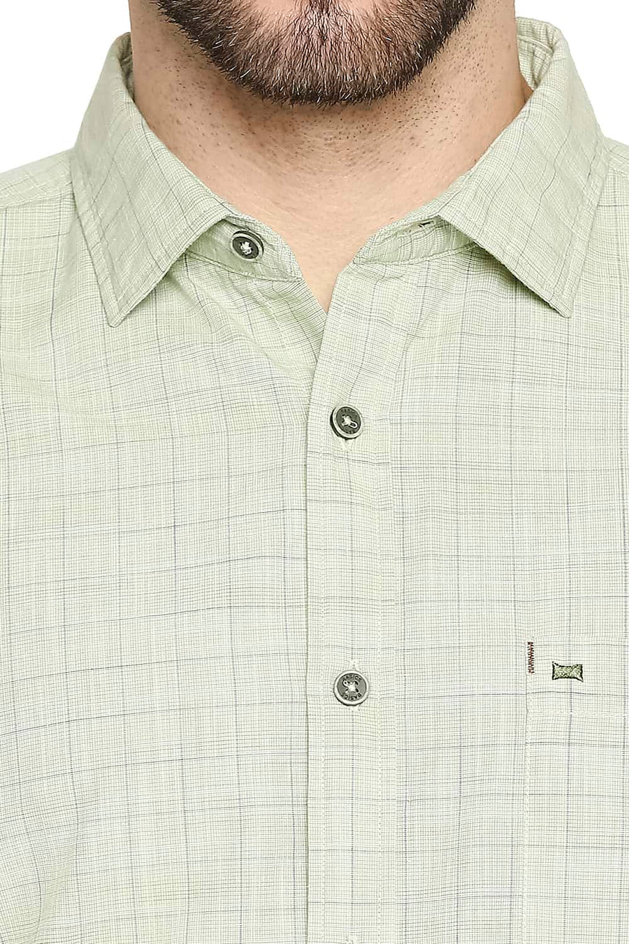 BASICS SLIM FIT SHADOW GREEN SLUB CHECKS SHIRT