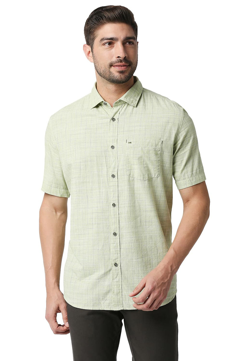 BASICS SLIM FIT SLUB CHECKS HALFSLEEVES SHIRT