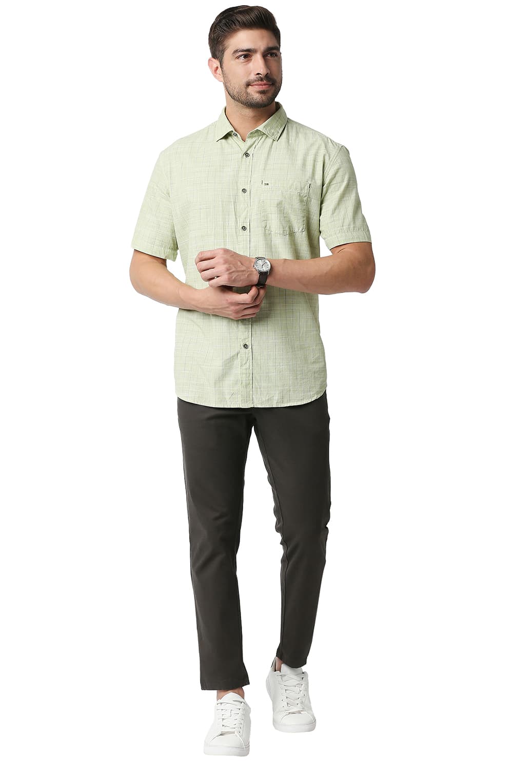 BASICS SLIM FIT SLUB CHECKS HALFSLEEVES SHIRT