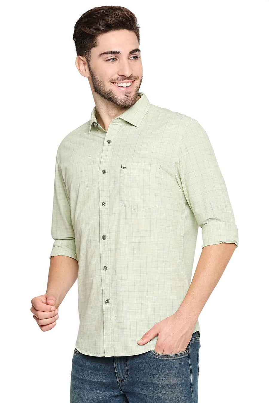 BASICS SLIM FIT SHADOW GREEN SLUB CHECKS SHIRT