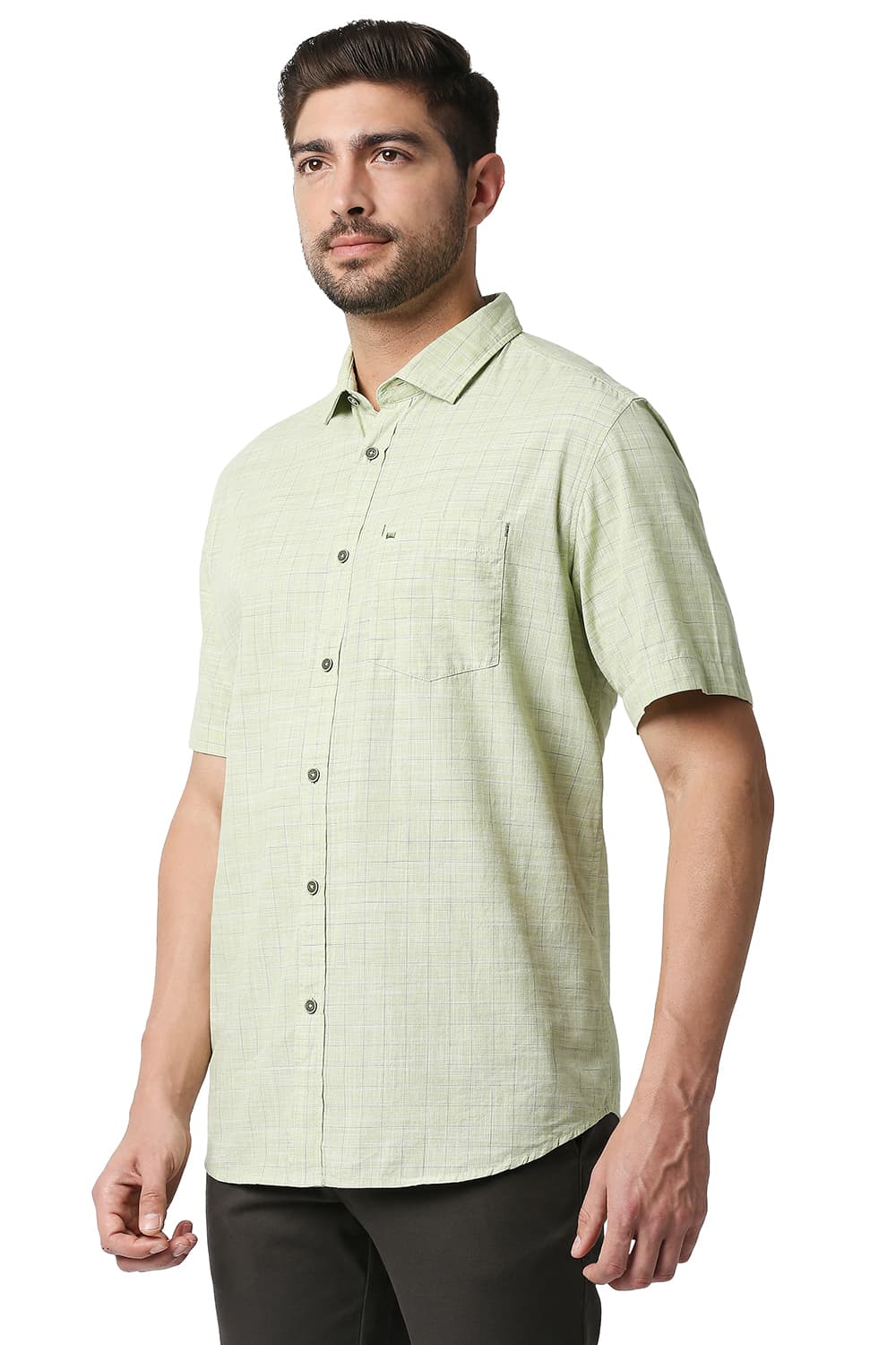 BASICS SLIM FIT SLUB CHECKS HALFSLEEVES SHIRT