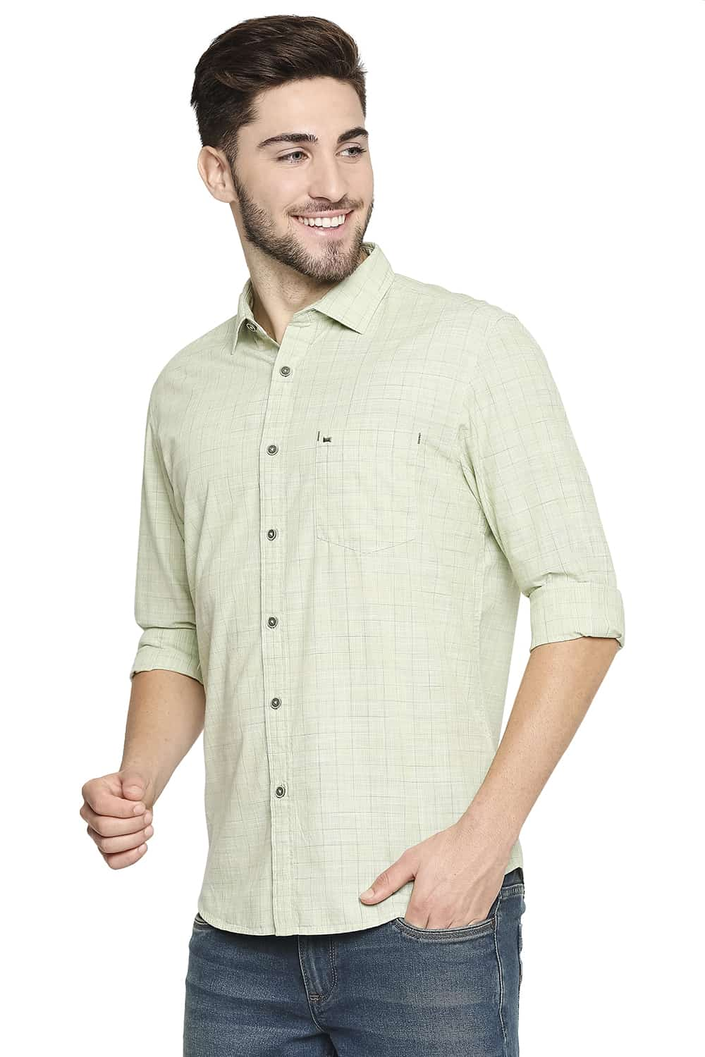 BASICS SLIM FIT SLUB CHECKS SHIRT