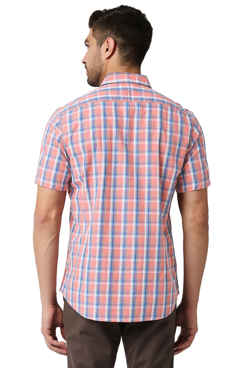 BASICS SLIM FIT SLUB CHECKS HALFSLEEVES SHIRT