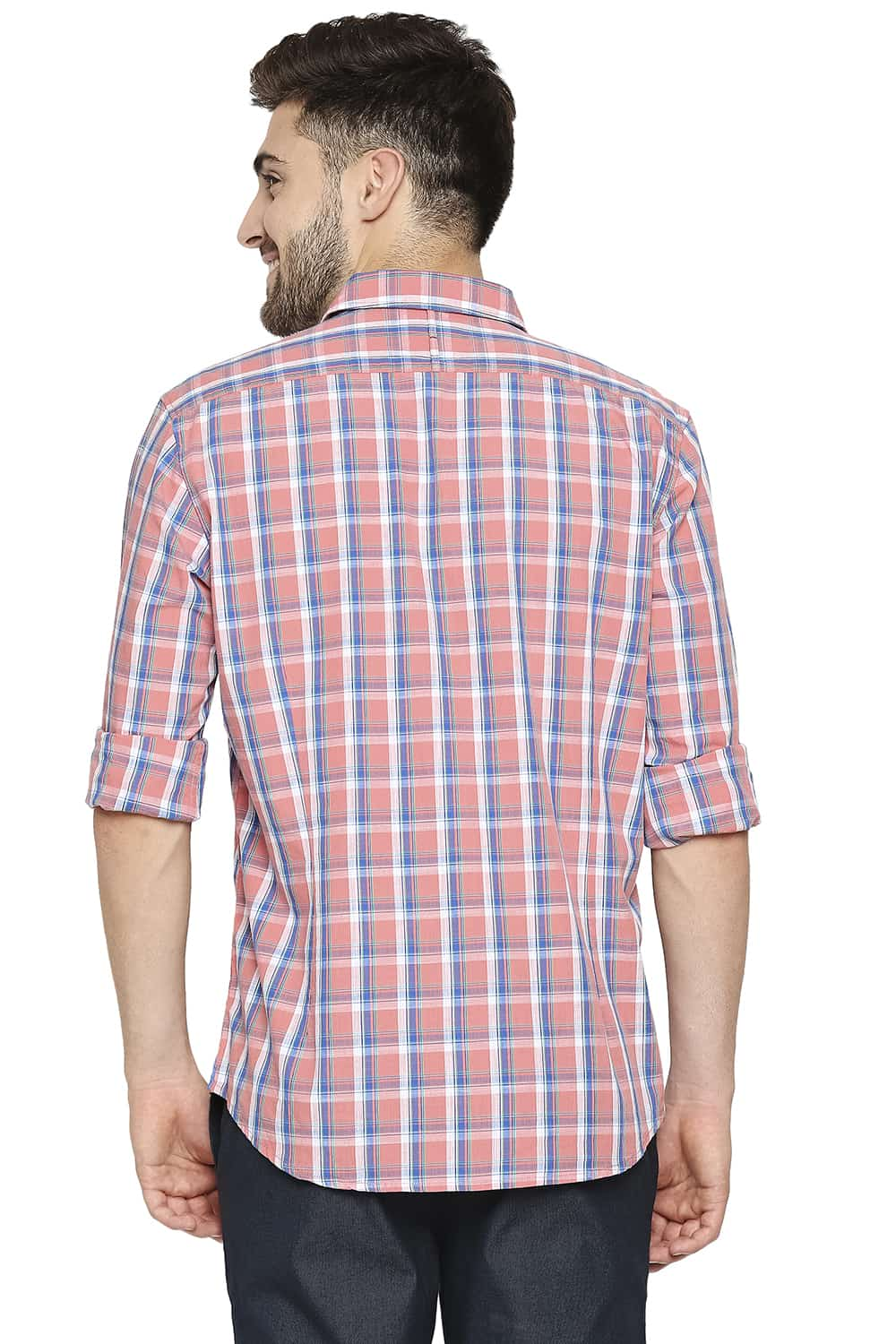 BASICS SLIM FIT SLUB CHECKS SHIRT