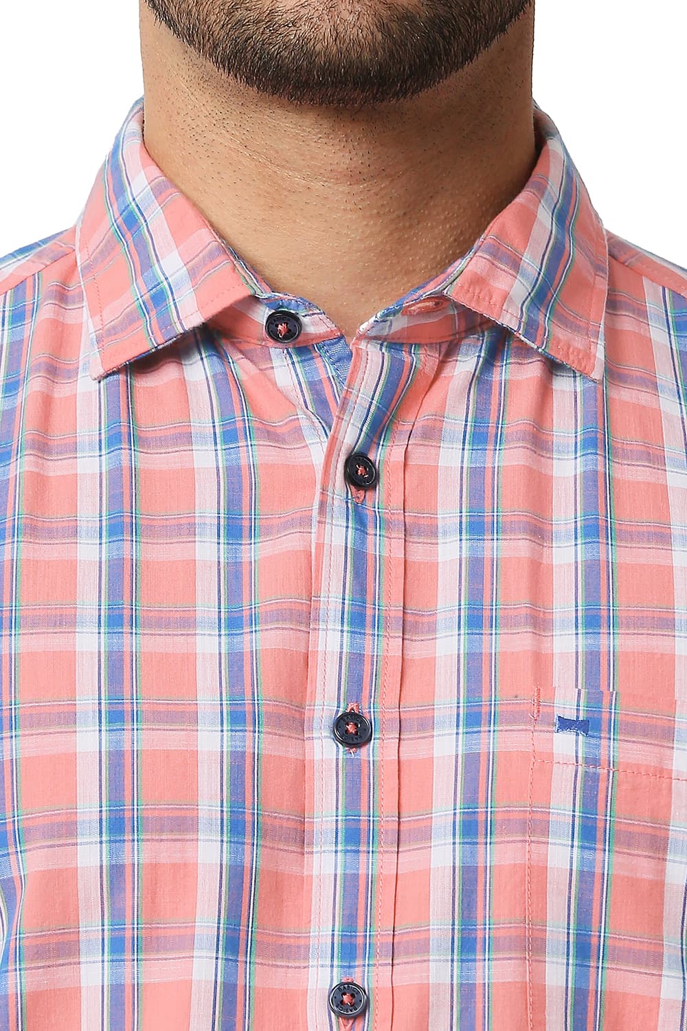 BASICS SLIM FIT SLUB CHECKS HALFSLEEVES SHIRT