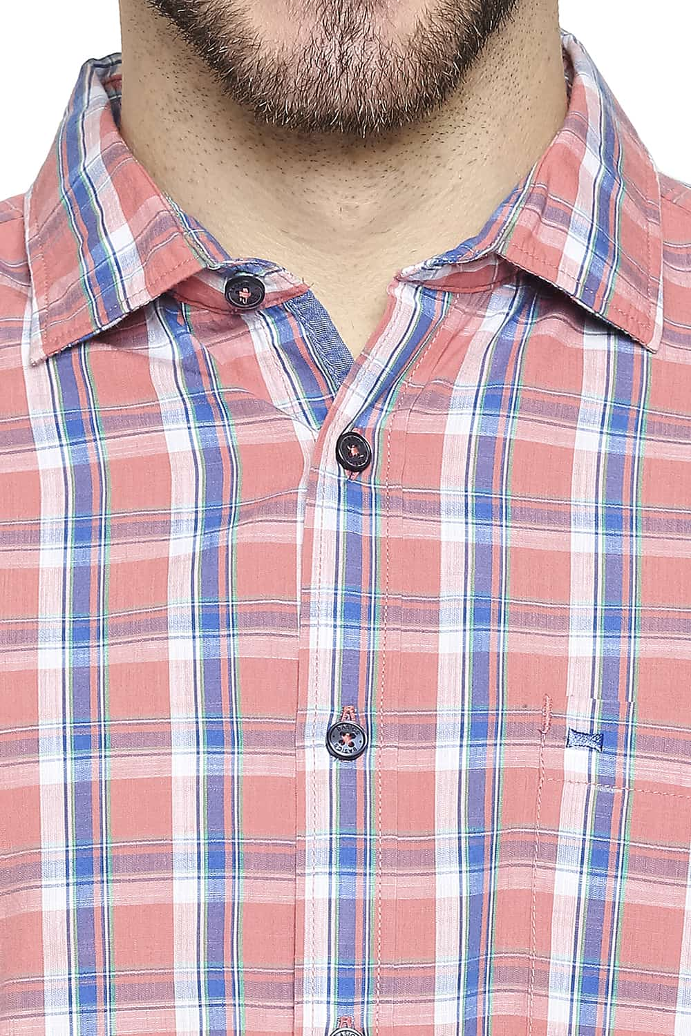 BASICS SLIM FIT SLUB CHECKS SHIRT