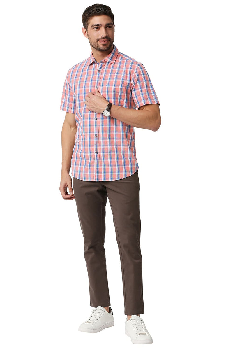 BASICS SLIM FIT SLUB CHECKS HALFSLEEVES SHIRT