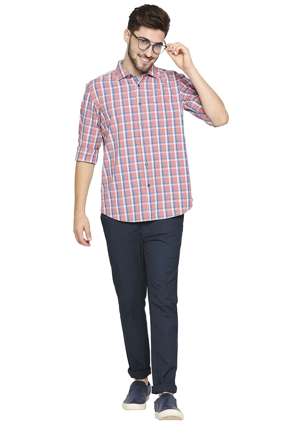 BASICS SLIM FIT SLUB CHECKS SHIRT