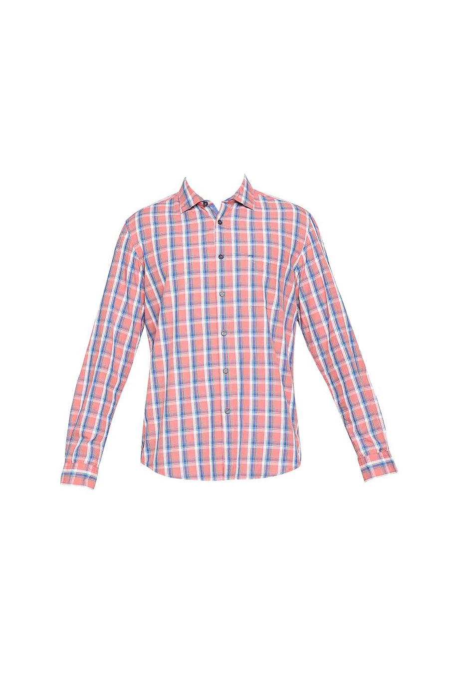 BASICS SLIM FIT CORAL PINK SLUB CHECKS SHIRT