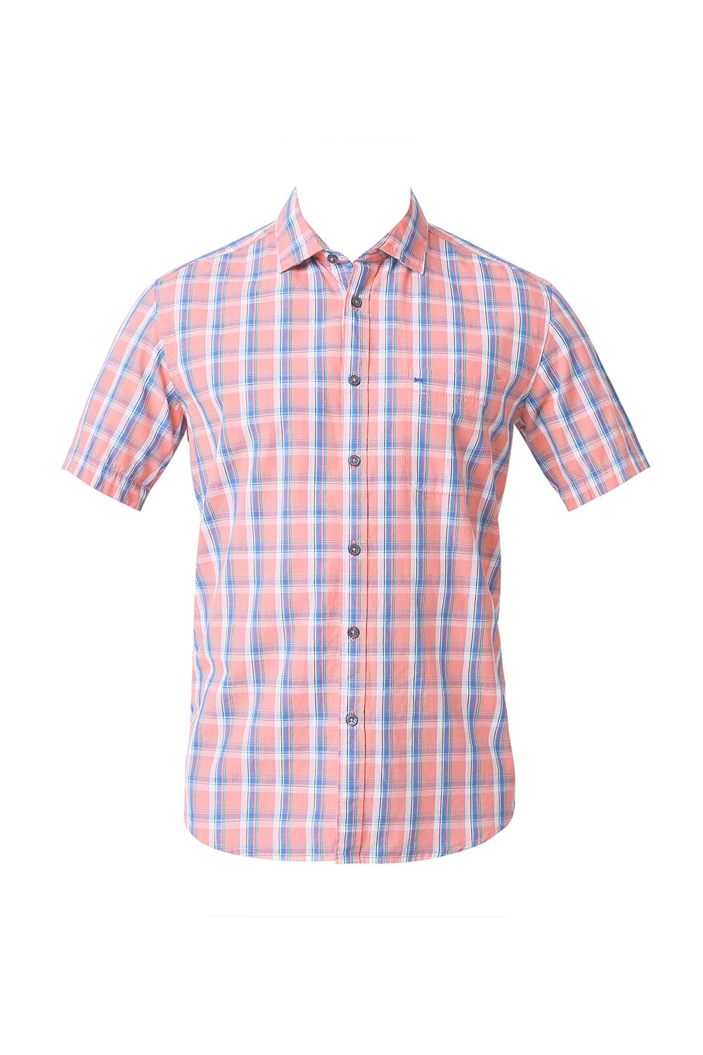 BASICS SLIM FIT SLUB CHECKS HALFSLEEVES SHIRT