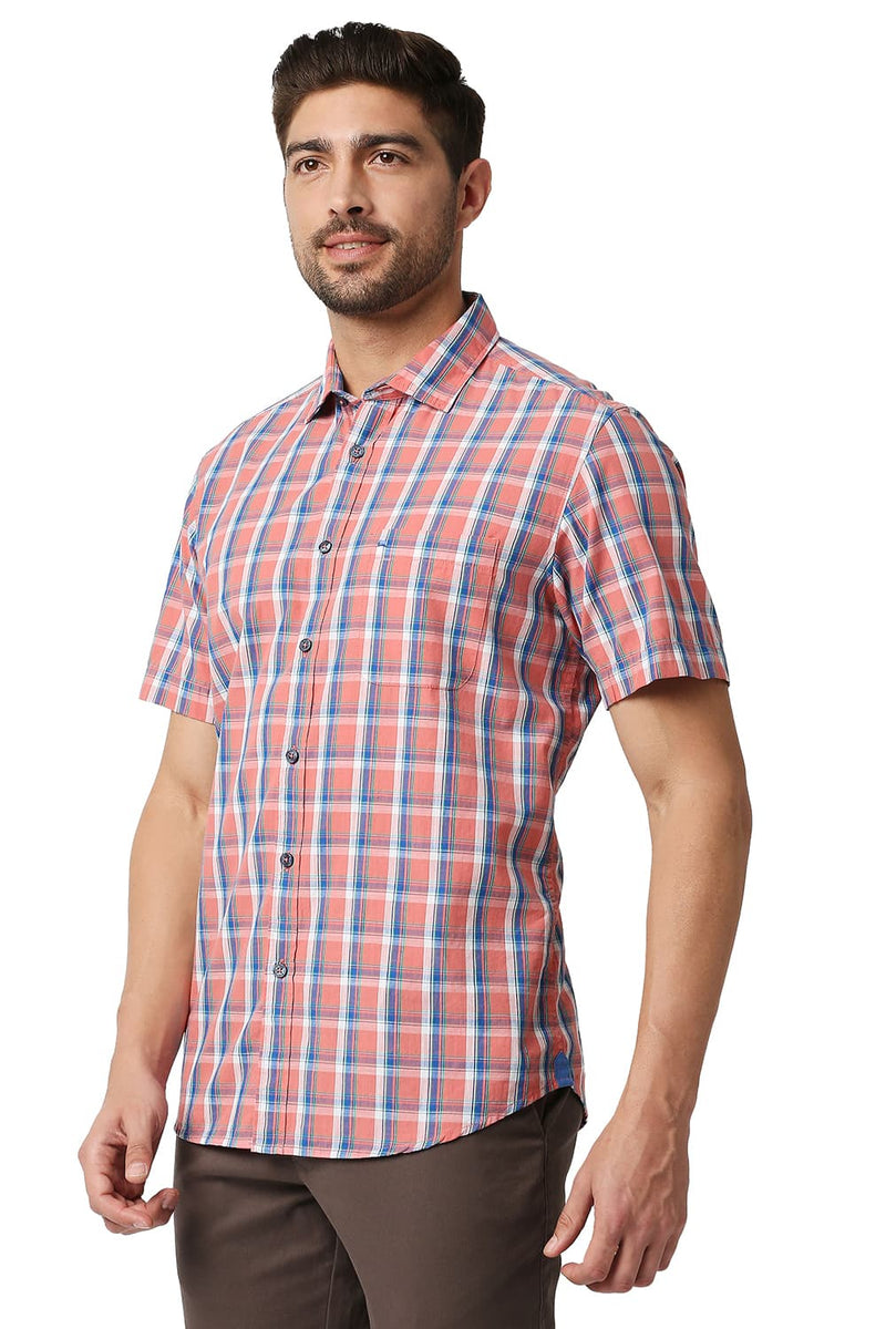 BASICS SLIM FIT SLUB CHECKS HALFSLEEVES SHIRT