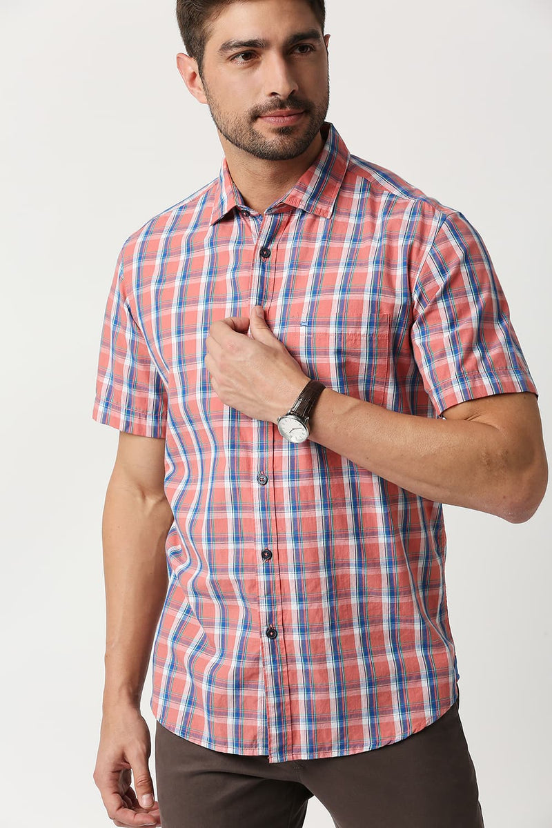 Slim Fit Slub Checks Halfsleeves Shirt