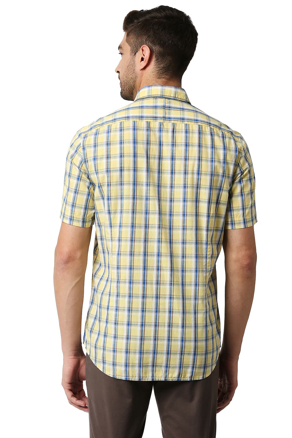 BASICS SLIM FIT SLUB CHECKS HALFSLEEVES SHIRT