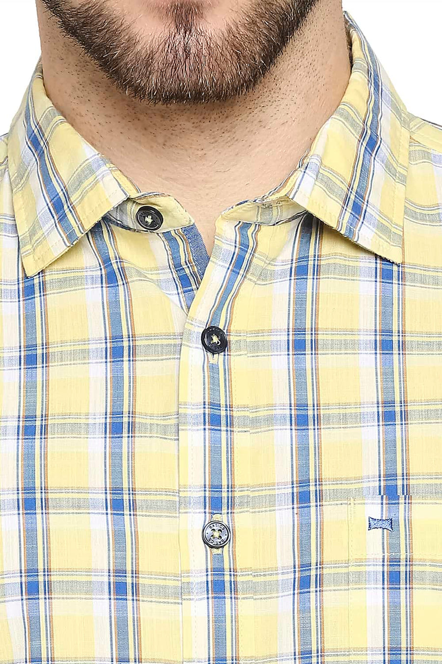 BASICS SLIM FIT IRIS YELLOW SLUB CHECKS SHIRT