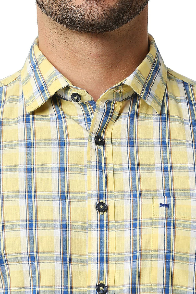 BASICS SLIM FIT SLUB CHECKS HALFSLEEVES SHIRT