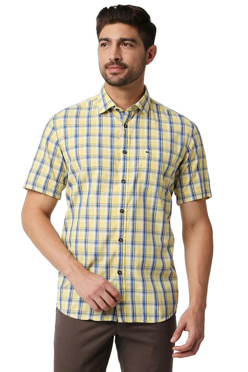 BASICS SLIM FIT SLUB CHECKS HALFSLEEVES SHIRT