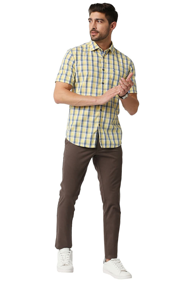 BASICS SLIM FIT SLUB CHECKS HALFSLEEVES SHIRT