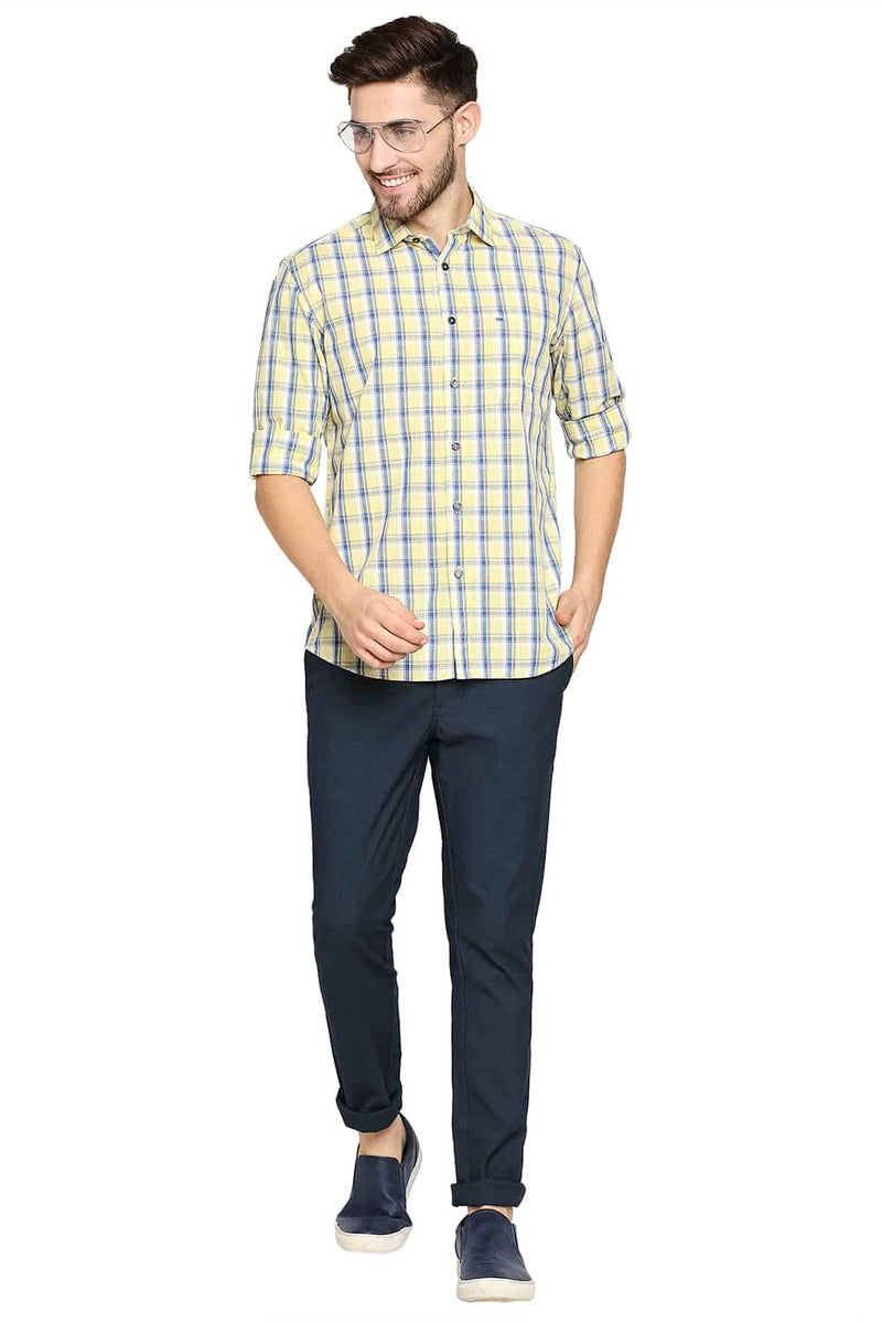 BASICS SLIM FIT SLUB CHECKS SHIRT