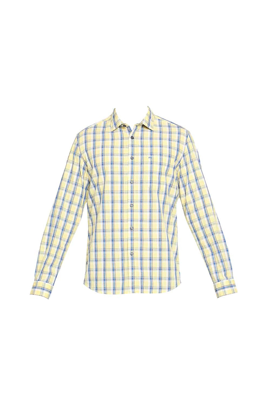 BASICS SLIM FIT IRIS YELLOW SLUB CHECKS SHIRT