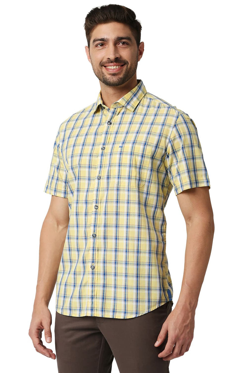 BASICS SLIM FIT SLUB CHECKS HALFSLEEVES SHIRT