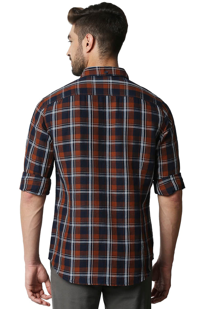 BASICS SLIM FIT COTTON LINEN CHECKS SHIRT