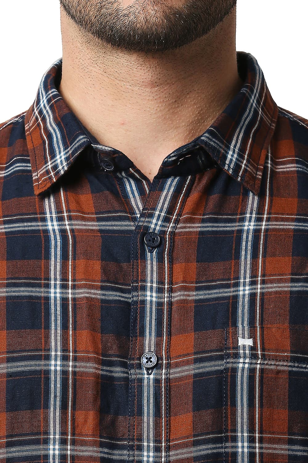 BASICS SLIM FIT COTTON LINEN CHECKS HALFSLEEVES SHIRT