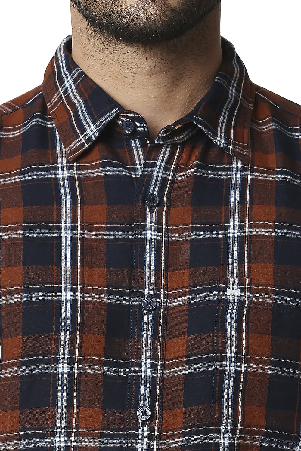 BASICS SLIM FIT COTTON LINEN CHECKS SHIRT