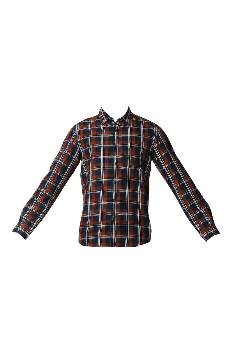 BASICS SLIM FIT COTTON LINEN CHECKS SHIRT