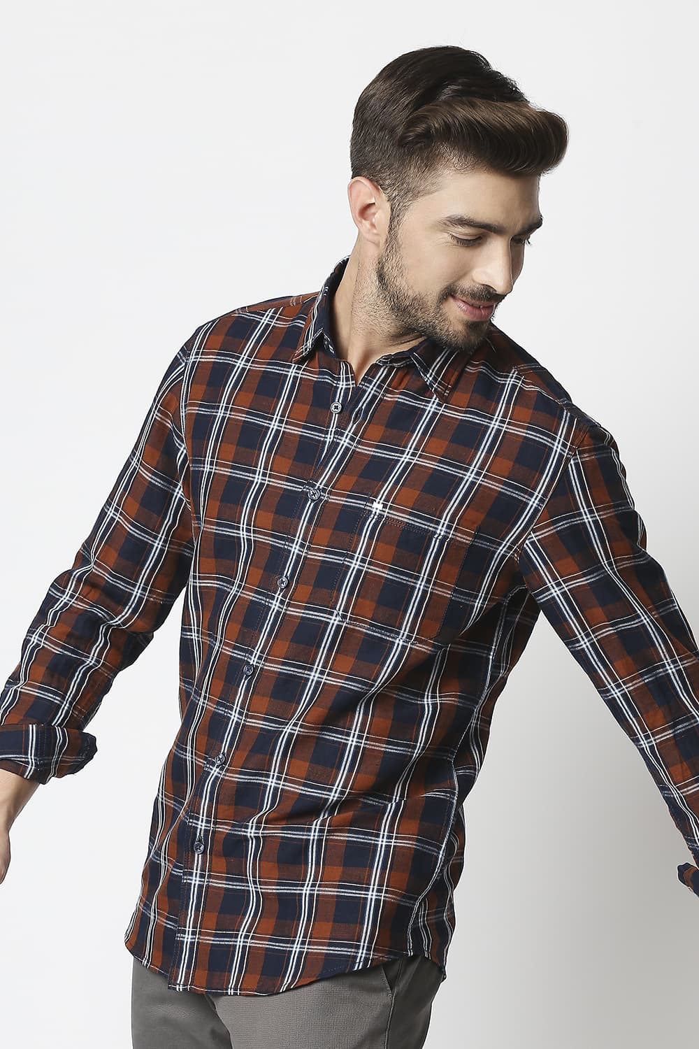 Slim Fit Cotton Linen Checks Shirt