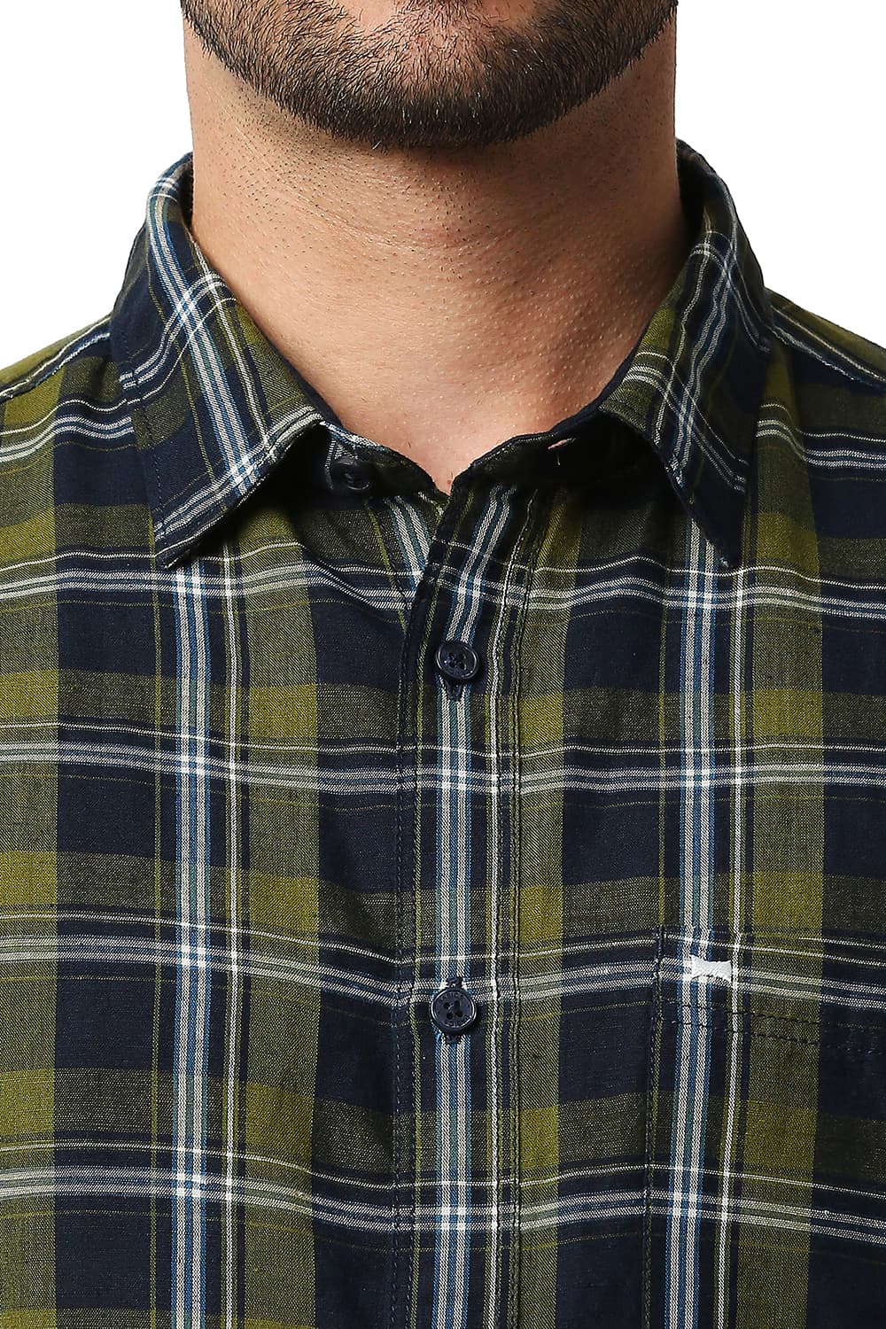 BASICS SLIM FIT COTTON LINEN CHECKS HALFSLEEVES SHIRT