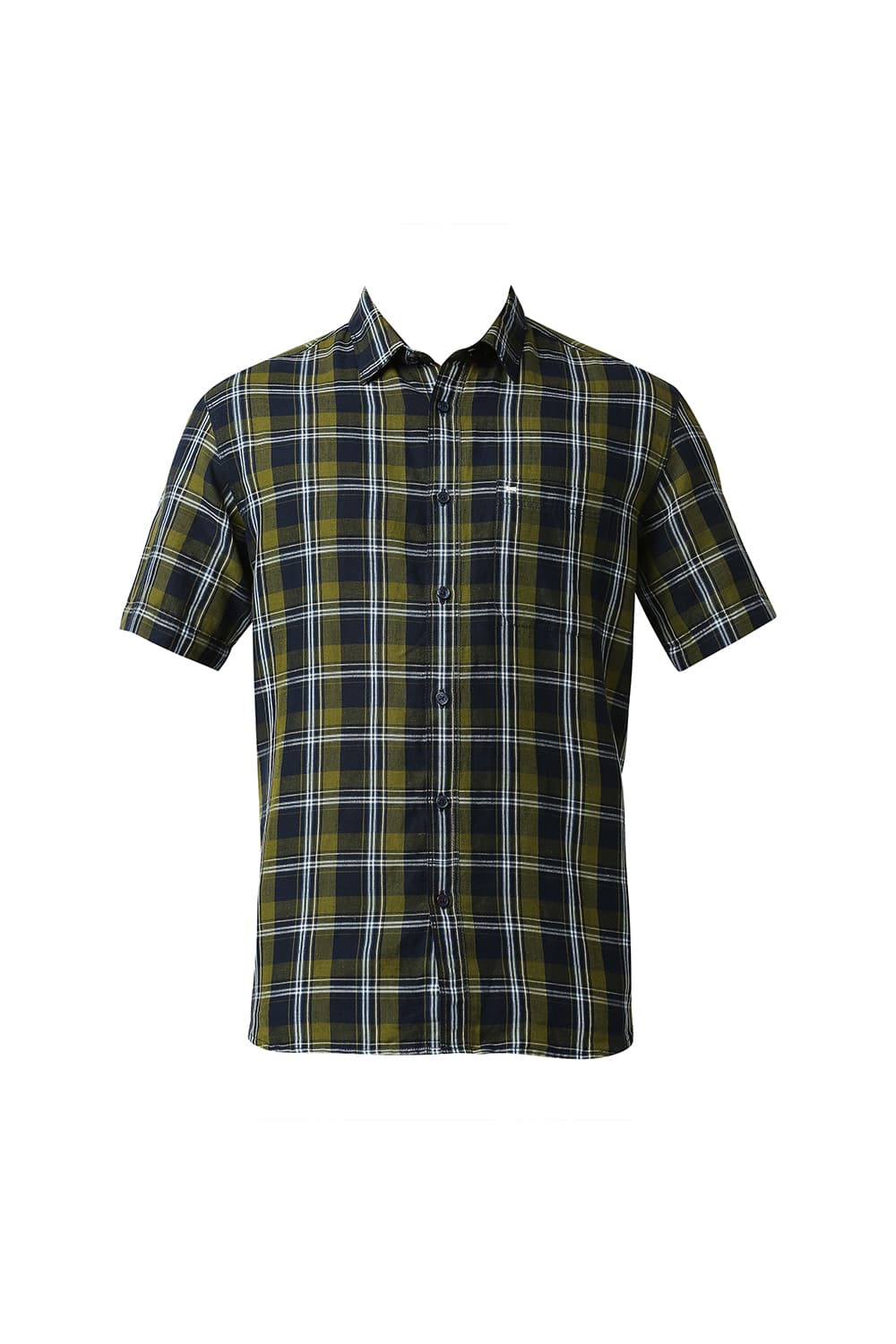 BASICS SLIM FIT COTTON LINEN CHECKS HALFSLEEVES SHIRT