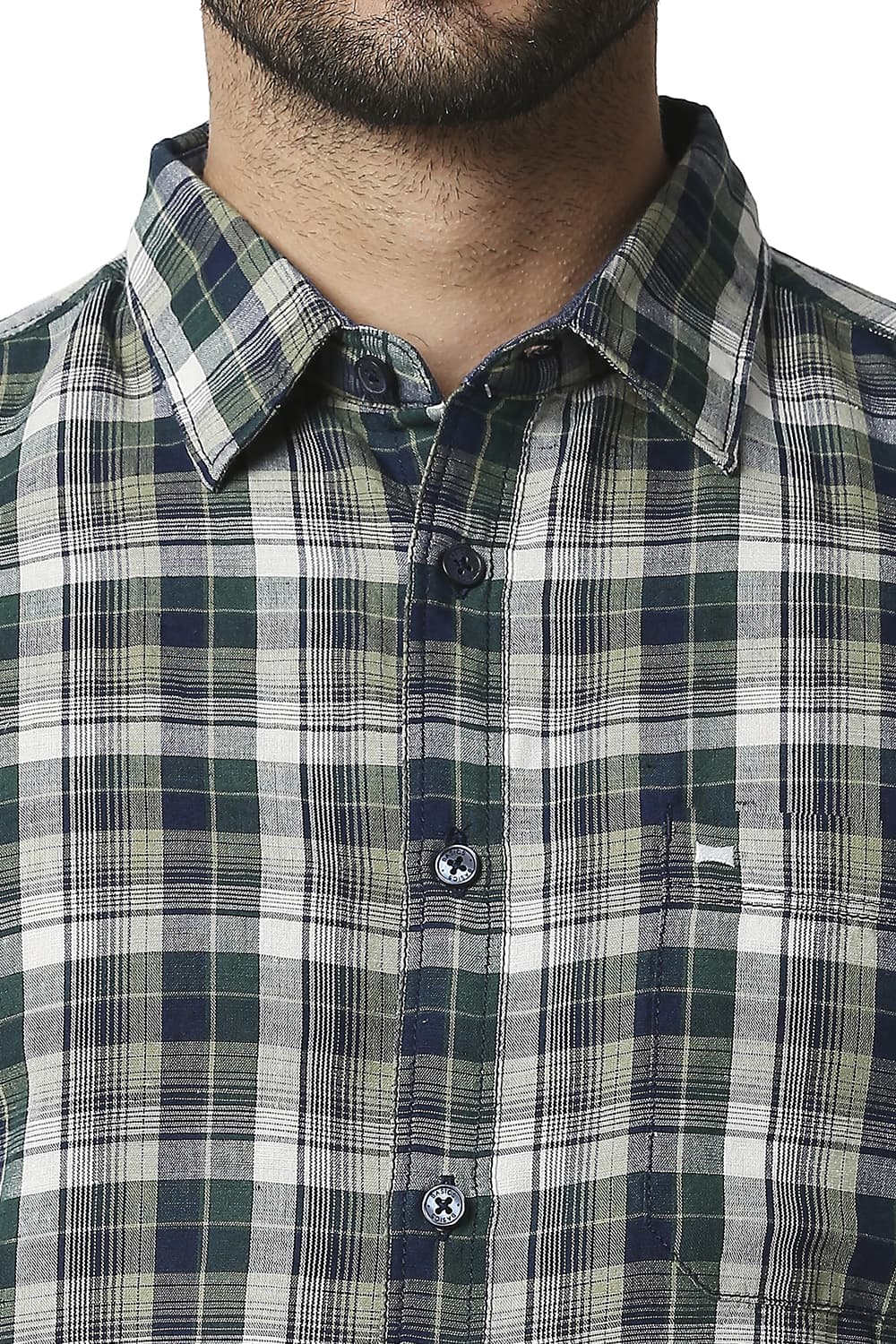 BASICS SLIM FIT COTTON LINEN CHECKS SHIRT