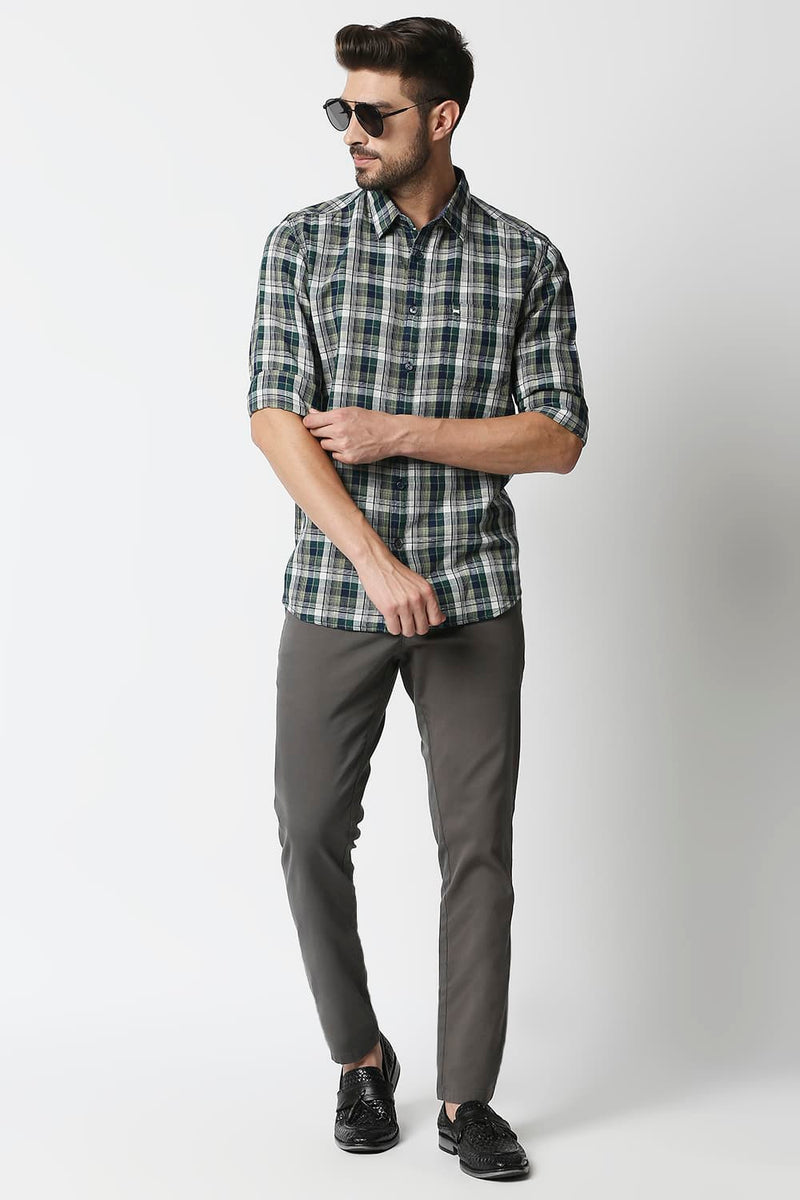 Slim Fit Cotton Linen Checks Shirt