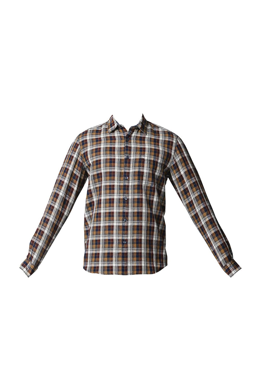 BASICS SLIM FIT RAISIN BROWN COTTON LINEN CHECKS SHIRT